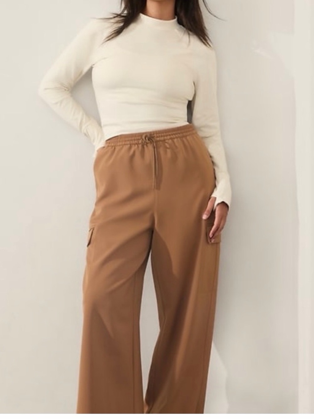 Athleta Wide-Leg Promenade Cargo Pants Walnut Brown - Casual Drawstring Trousers